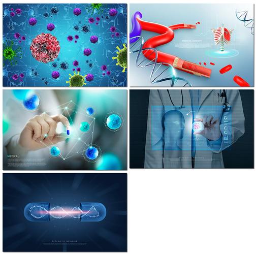 医药医疗科学研发病菌细胞胶囊科技感合成海报设计psd模板素材